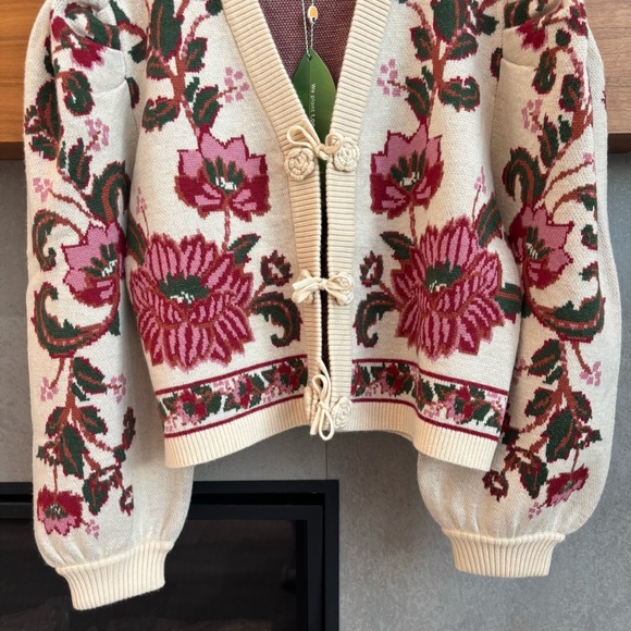 NWT Farm Rio Ravenala Floral-intarsia Knitted Cardigan Cream, Size L - Picture 8 of 15